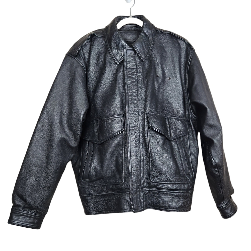 Gibson & Barnes Black Leather Airline Skyliner Bomber Jacket Men's Size 40 Tall